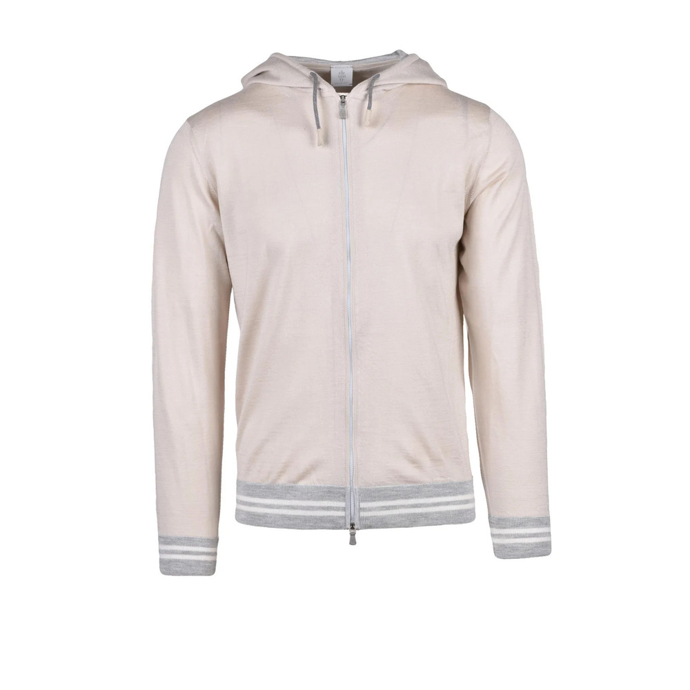 ELEVENTY Beige Grey Wool Silk Knit Zip Sweatshirt